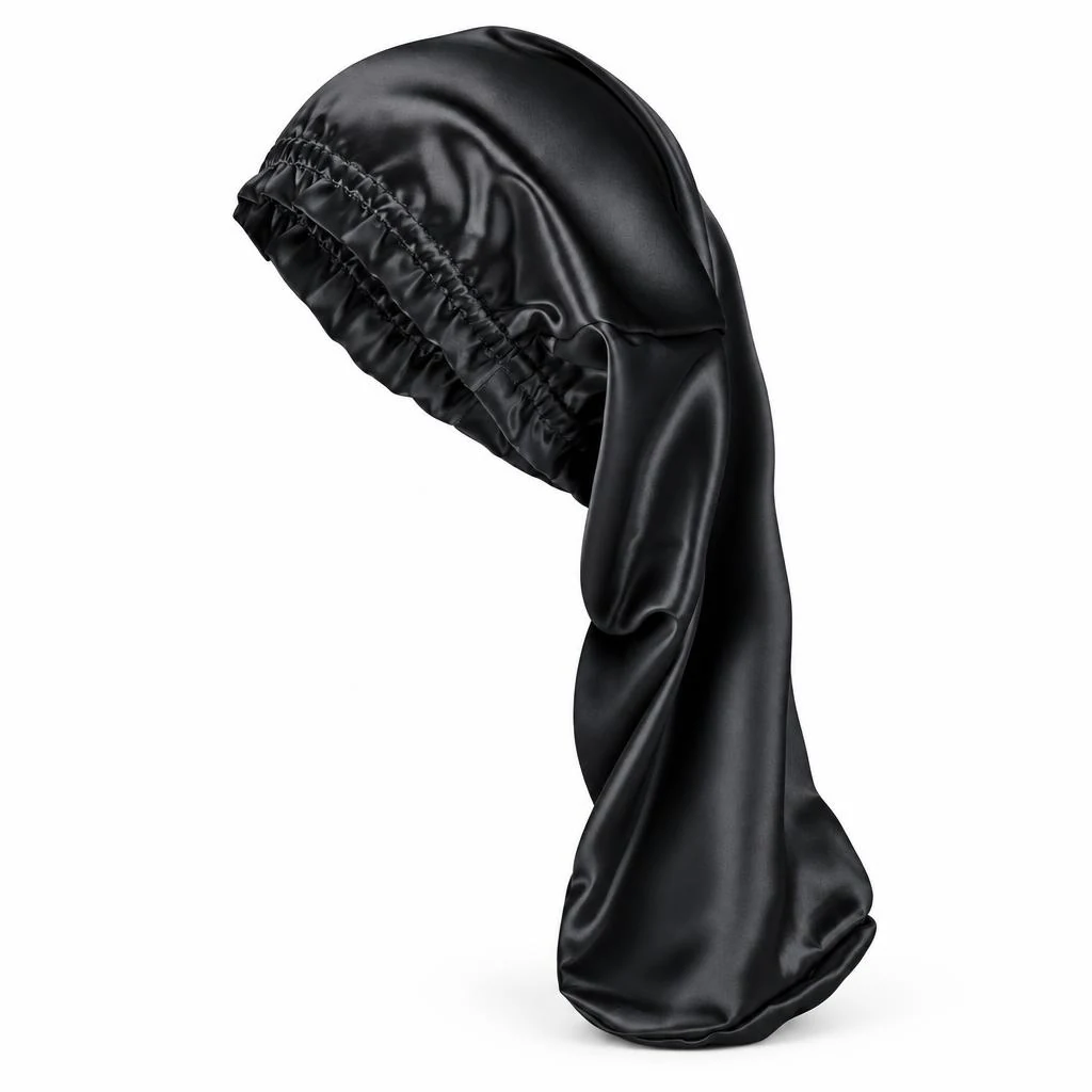 Mulberry Silk Bonnet for Long & Curly Hair - Midnight Black