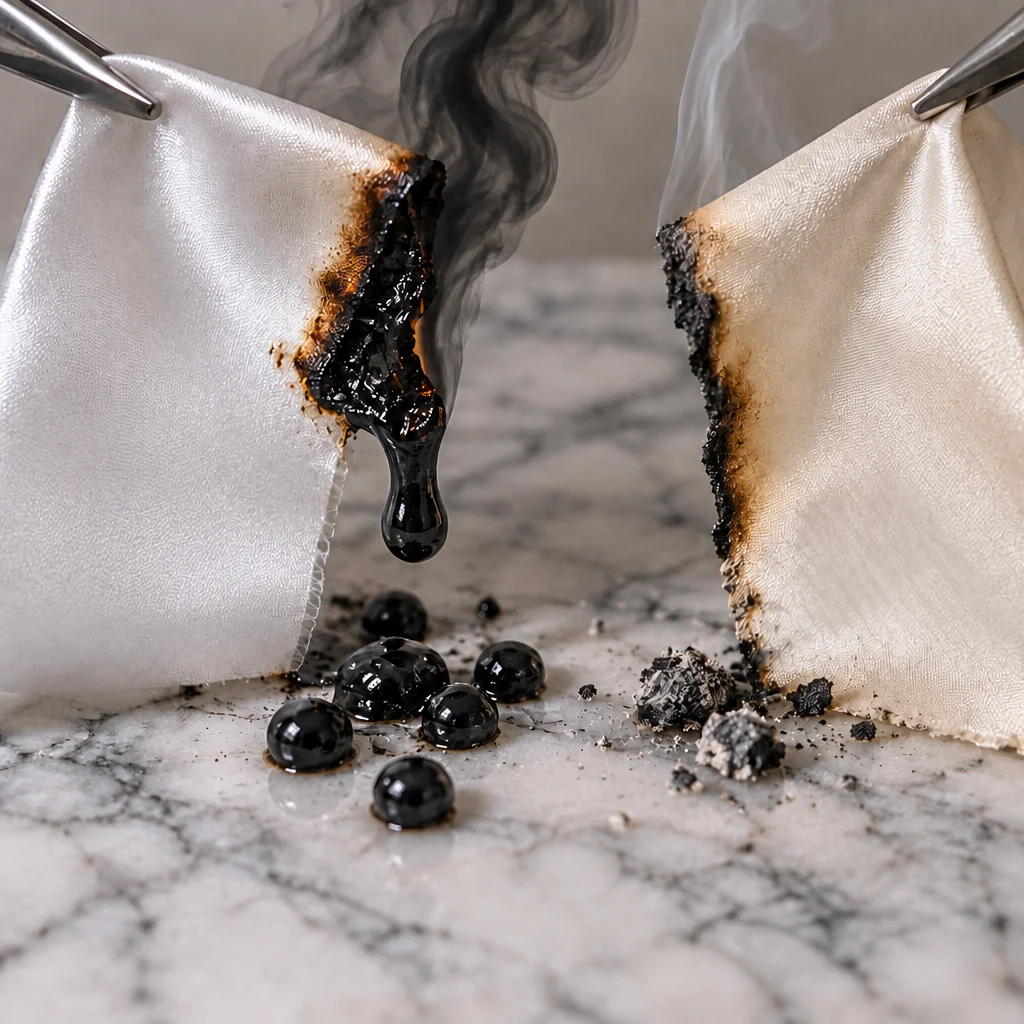 Illustration of polyester melting and leaving a hard bead