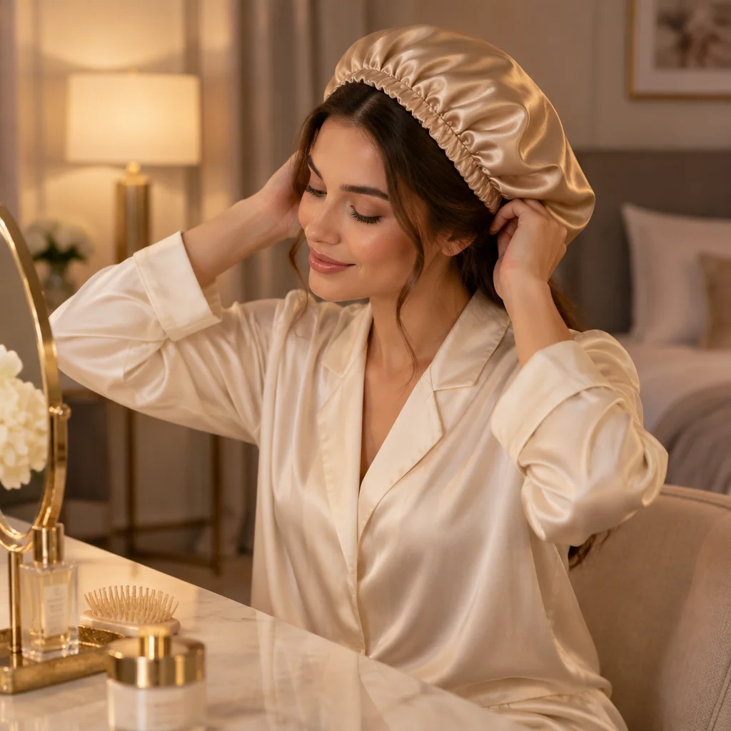 Gather & Tuck with a mulberry silk bonnet