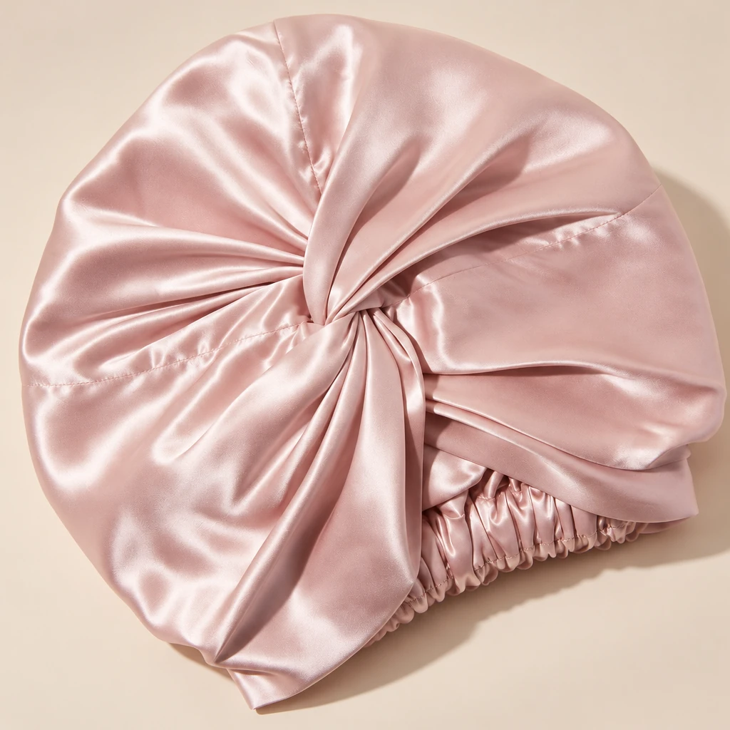 Standard Mulberry Silk Bonnet - Blush Pink - Criss-cross knot and silk texture detail